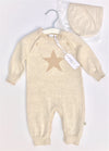 Petit Lem 2Pc  Fall/Winter Ecru Knit Romper With Star Print And Cap