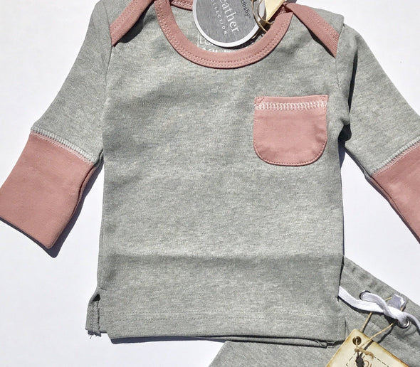 L'ovedbaby 2Pc Organic Jogger Mauve/Heather Gray 100% Organic Cotton