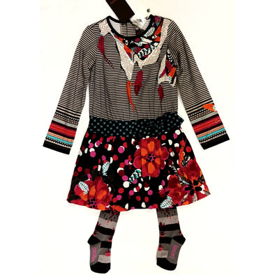 Catimini 2Pc Fall/Winter Southwest Style Dress with Matching Tights