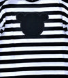 HUXBABY BLK/WHT ORGANIC COTTON STRIPE DRESS WITH TEDDY BEAR APPLIQUE