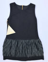 Alitsa 2Pc Sleeveless Black Cotton Knit Dress With Faux Leather Details And Faux Fur Jacket