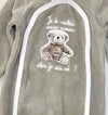 3Pommes Taupe Velour  Onesie With Bear Applique