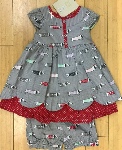 Deux par Deux Infant/Tod 2Pc Girls Spring/Summer Dogs Print Dress