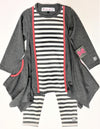 KidCuteTure 2Pc Charcoal And White Striped Tunic Set