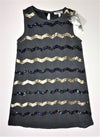 3Pommes Dark Grey Chiffon Tank Style Dress Fun Alternating Blk and Gold Sequin Detail