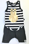 HUXBABY 2Pc Blk/White Stripe Sleeveless Top With Harem Short