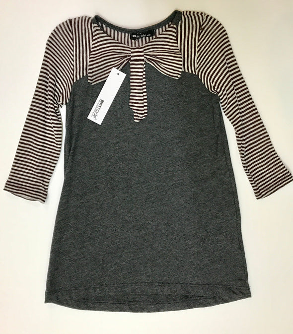 LA MADE KIDS CHARCOAL AND WHITE STRIPED DRESS