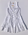 3Pommes White Tiered Front Lace-up Cotton Dress