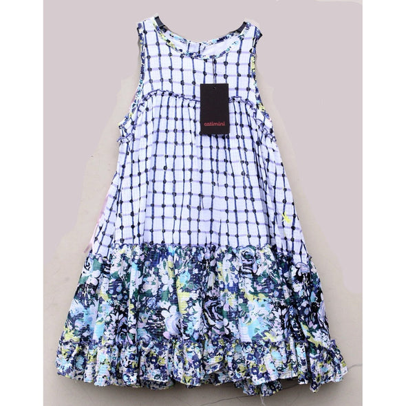 Catimini Girls Blue Mixed Print Floral Dress